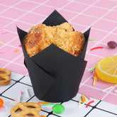 Caperci Standard Tulip Cupcake Liners for Baking 120 Counts - Greaseproof Muffin Baking Cups for Wedding Birthday Party Baby Shower Festivals Christmas (Black)